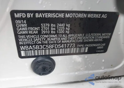 2015 BMW 535I xDrive из США, поврежденный, VIN WBA5B3C58FD541773